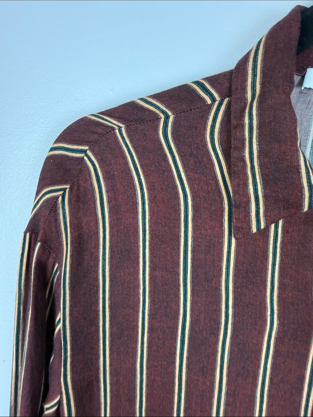 MANGO Suit Striped Button Down Blouse Burgundy Gold Green Size S / 4 - Picture 7 of 13
